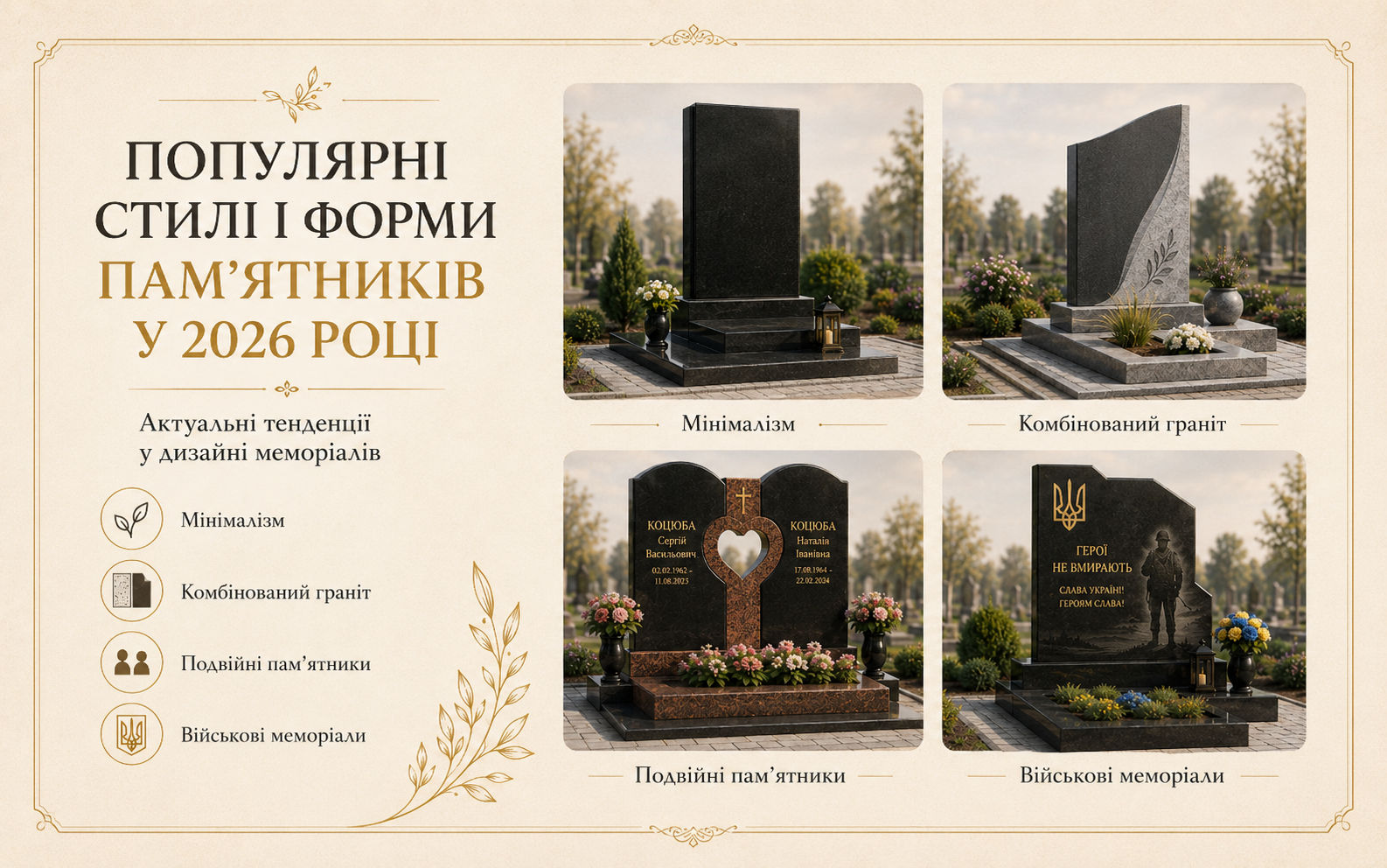 Популярні стилі і форми пам’ятників у 2026 році